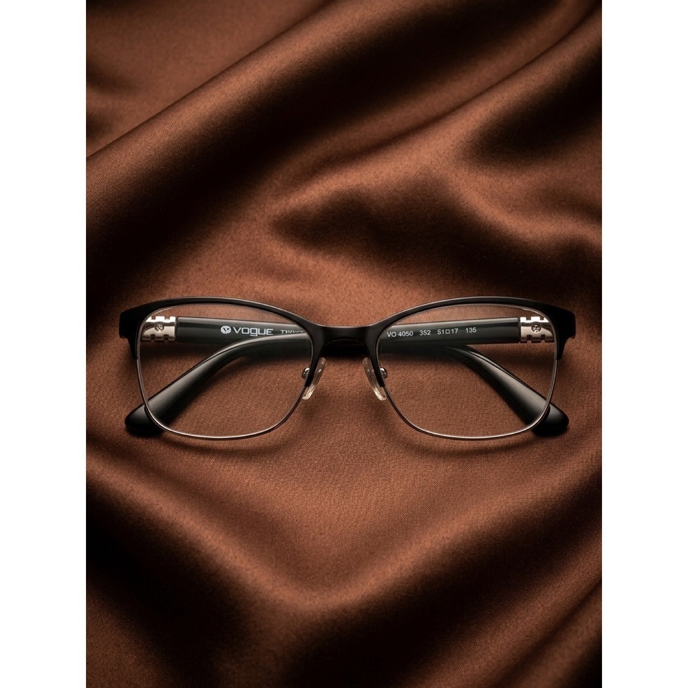 Vogue Black Silver Cat Eye Eyeglasses Frames Vintage Retro Minimalist